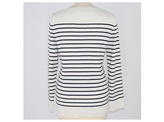 Loro Piana Gestreifter Sweatshirt Weiß/Navy Marineblau - Ansicht 3