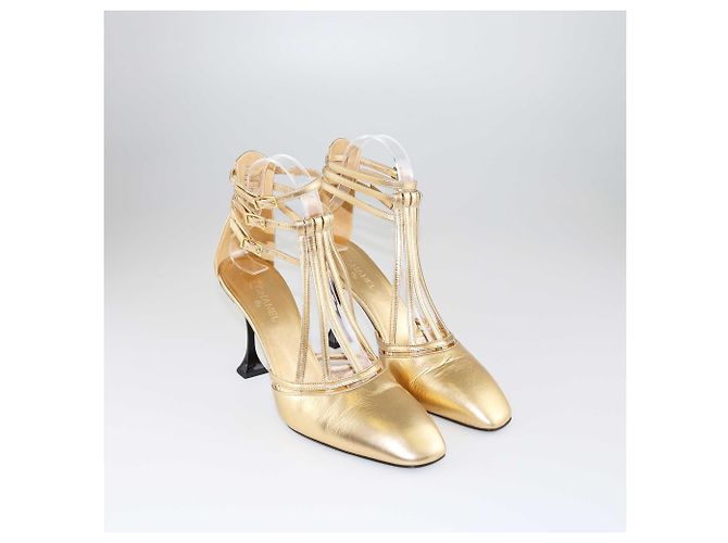 Chanel Gold Interlocking CC Logo T Strap Pumps Golden - view 2