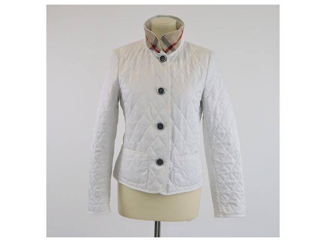 Burberry White/Checked Collar Diamond Quilted Button Front Jacket - view 2