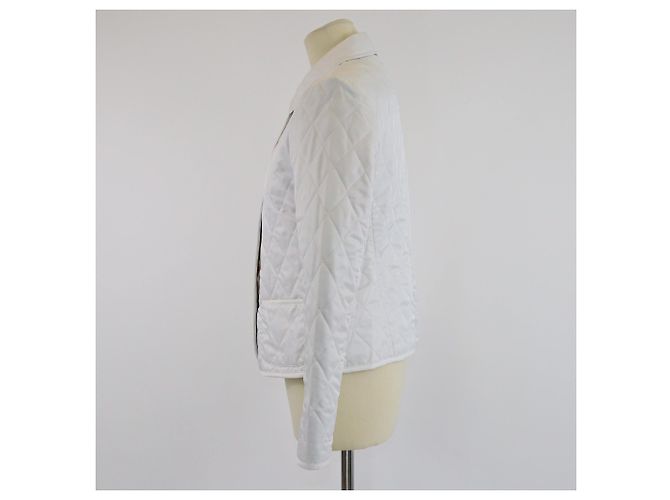 Burberry White/Checked Collar Diamond Quilted Button Front Jacket - view 3