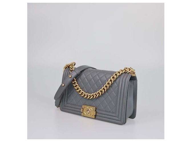 Borsa Boy Flap Media Grigia Trapuntata Chanel Grigio - vista 2