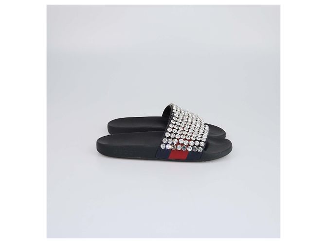 Infradito Gucci blu navy/rosso con decorazioni in cristallo - vista 2