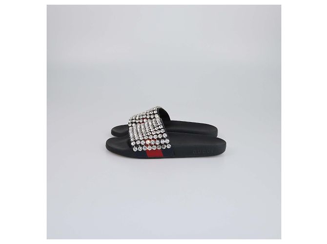 Infradito Gucci blu navy/rosso con decorazioni in cristallo - vista 5