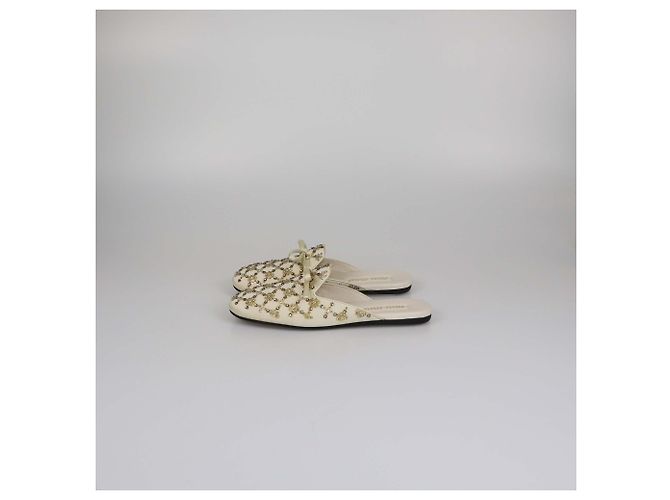 Miu Miu Pantofole Basse Beige con Fiocco di Perline - vista 4