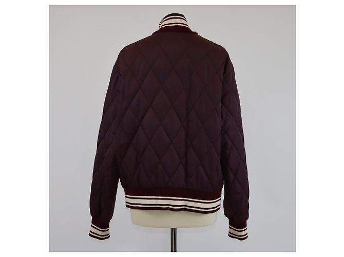 Dolce & Gabbana Maroon Quilted Embroidered Button Studded Bomber Jacket Brown - view 3