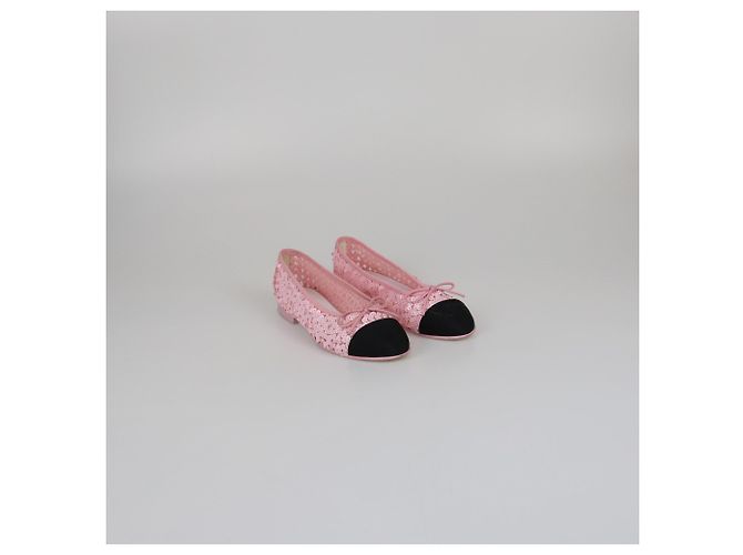 Bailarinas Chanel de punta cap toe rosa/negro con lazo - vista 2