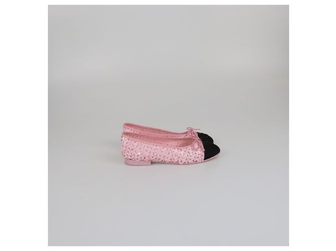 Bailarinas Chanel de punta cap toe rosa/negro con lazo - vista 3
