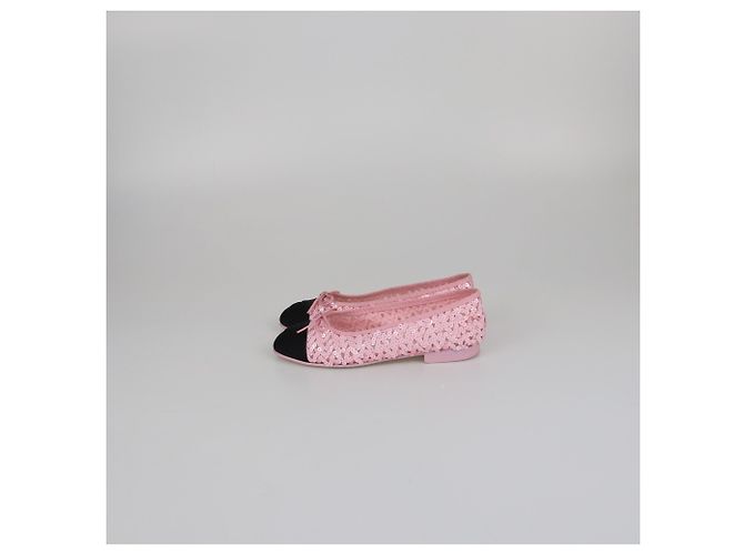 Bailarinas Chanel de punta cap toe rosa/negro con lazo - vista 4
