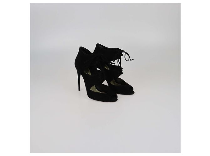 Schwarze Cut-Out Peep-Toe-Ankle-Sandalen von Tom Ford - Ansicht 2