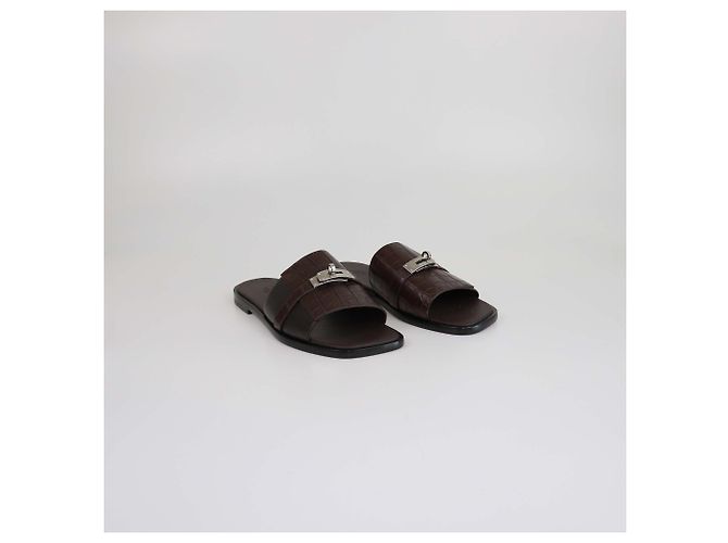 Hermès Sandali Gabriel in alligatore marrone scuro/nero Hermes - vista 2