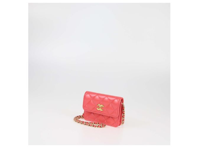 Wallet On Chain Mini portafoglio trapuntato a catena rosa albicocca di Chanel - vista 2