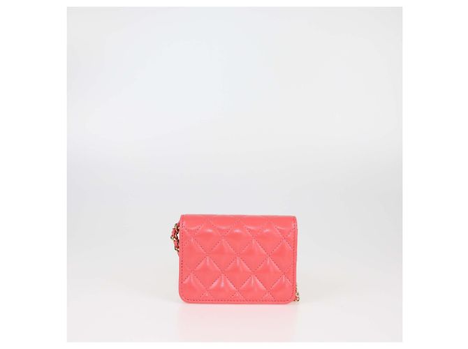 Wallet On Chain Mini portafoglio trapuntato a catena rosa albicocca di Chanel - vista 3