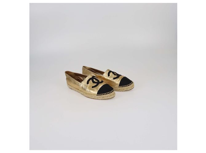 Chanel Gold/Black Espadrilles CC Cap Toe Flats Golden - view 2