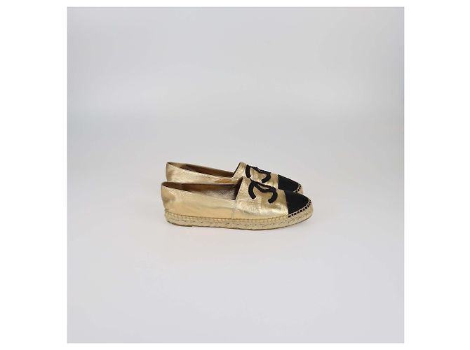 Chanel Gold/Black Espadrilles CC Cap Toe Flats Golden - view 3