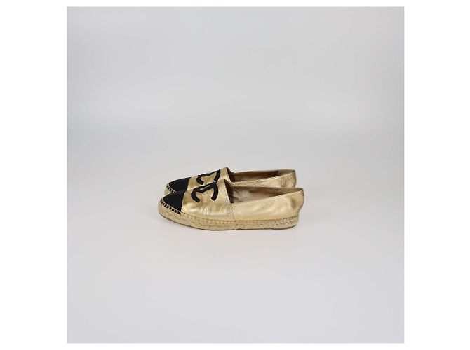 Chanel Gold/Black Espadrilles CC Cap Toe Flats Golden - view 4