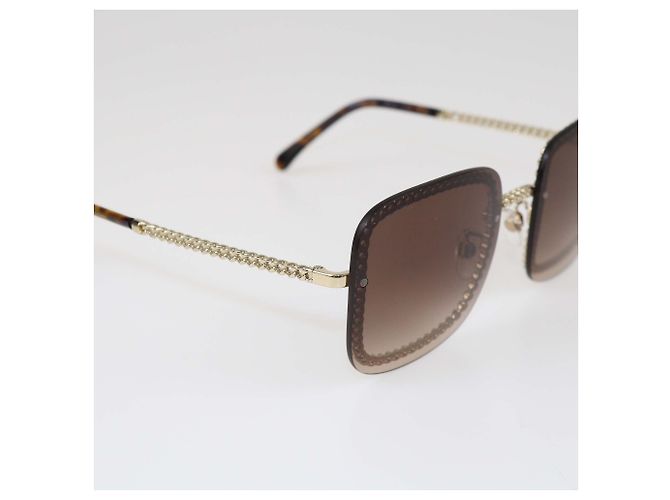 Chanel Brown Gradient Chain Square Sunglasses - view 5