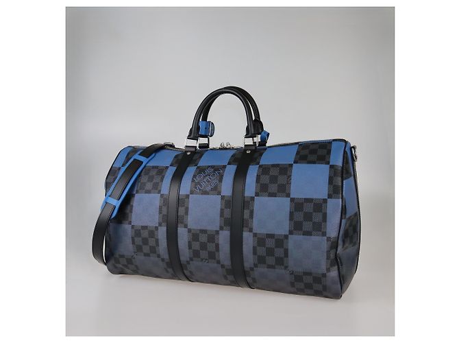 Borsa Keepall 50 Bandoulière in tela Damier Graphite/Blu Louis Vuitton Damier ebene - vista 2