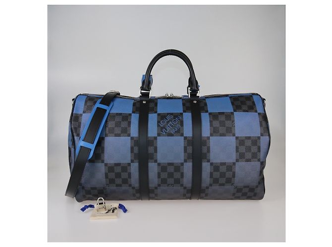Borsa Keepall 50 Bandoulière in tela Damier Graphite/Blu Louis Vuitton Damier ebene - vista 3