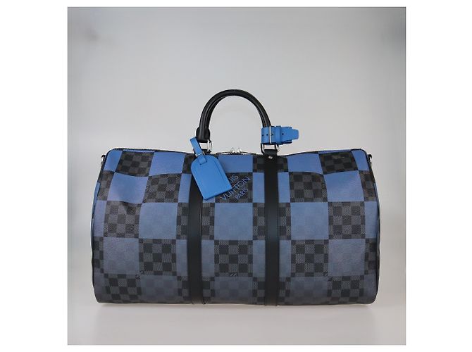 Borsa Keepall 50 Bandoulière in tela Damier Graphite/Blu Louis Vuitton Damier ebene - vista 4