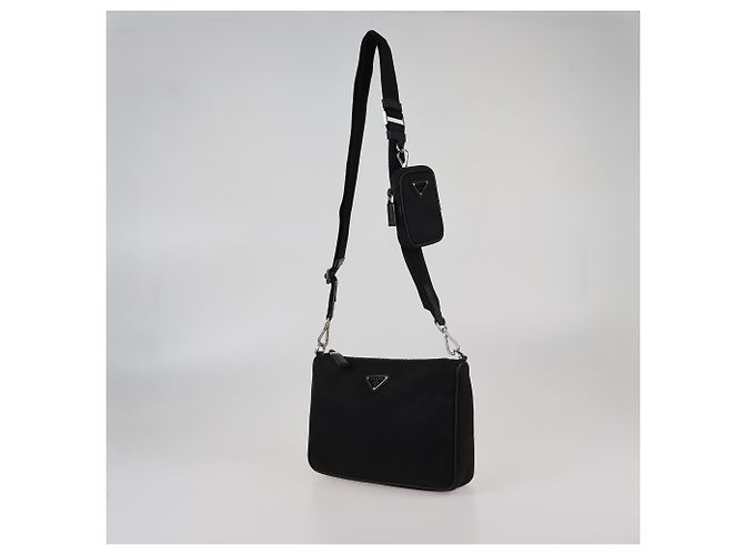 Borsa a Spalla Prada in Tessuto Nero e Saffiano - vista 2