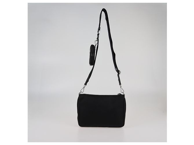 Borsa a Spalla Prada in Tessuto Nero e Saffiano - vista 3