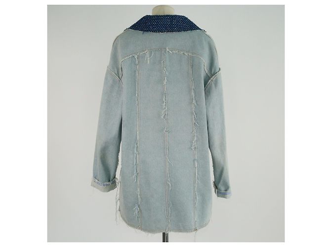 Giacca dettagliata in denim blu e tweed con colletto e tasche Chanel - vista 3