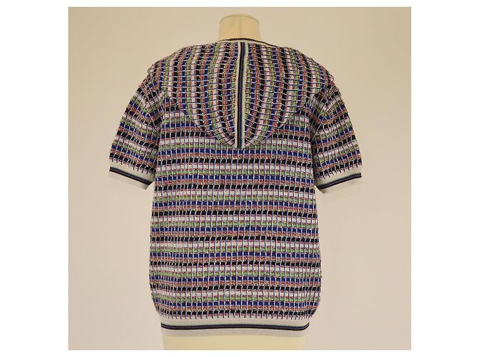 Chanel Kurzarm Strickpullover mit Kapuze in Mehrfarben - Ansicht 3
