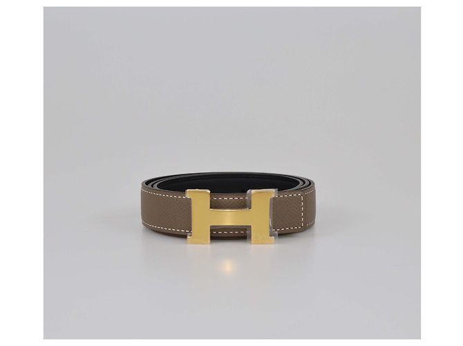 Cinturón reversible Mini Constance en Swift y Epsom Negro/Etoupe de Hermès Gris pardo - vista 4