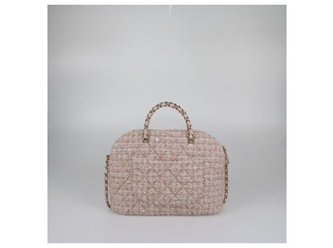 Borsa Chanel in tweed trapuntato rosa chiaro e paillettes CC - vista 3