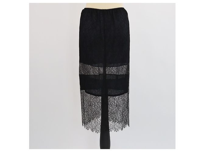 Falda midi de encaje azul marino/negra de Chanel Negro - vista 3