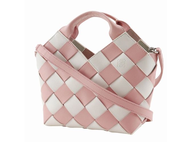 Piccola borsa a mano intrecciata Loewe Rosa Bianco - vista 2