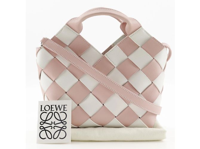 Piccola borsa a mano intrecciata Loewe Rosa Bianco - vista 20