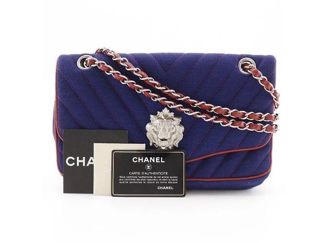 Borsa a spalla con doppia catena Chanel Rosso Blu navy - vista 17