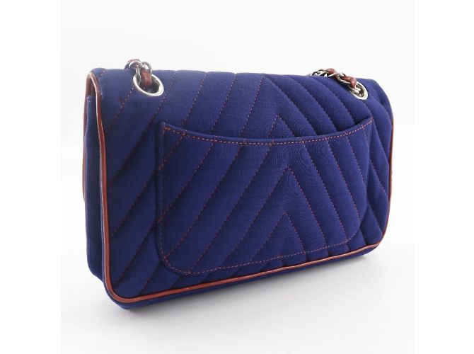 Borsa a spalla con doppia catena Chanel Rosso Blu navy - vista 3