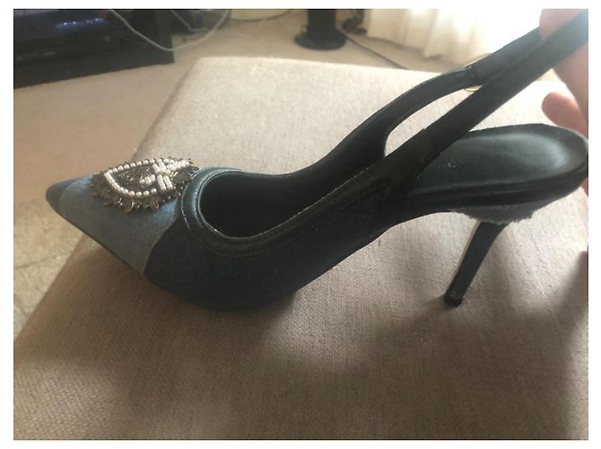 Dolce & Gabbana Décolleté Kitten Heel Denim Patchwork Blu - vista 2