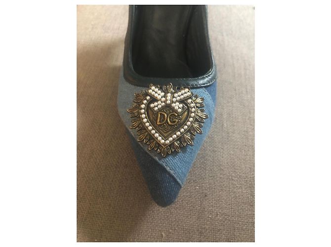 Dolce & Gabbana Décolleté Kitten Heel Denim Patchwork Blu - vista 3