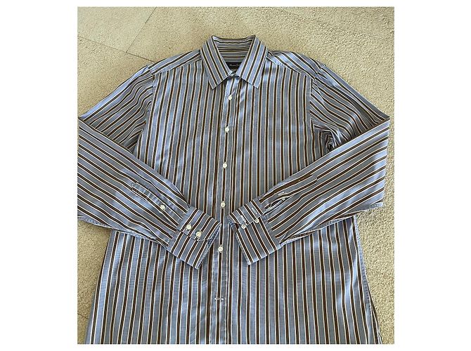 Massimo Dutti camicia a righe blu bianca marrone taglia L-XL (43-44) Bianco - vista 4