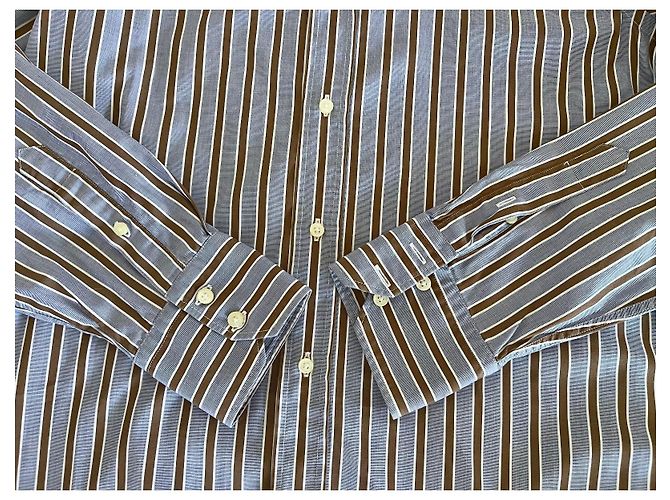 Massimo Dutti camicia a righe blu bianca marrone taglia L-XL (43-44) Bianco - vista 5