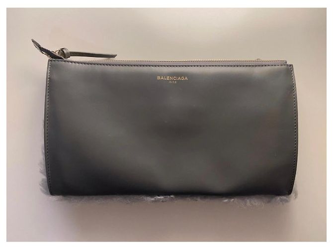 Clutch Balenciaga in pelle e pelliccia grigia Grigio - vista 3