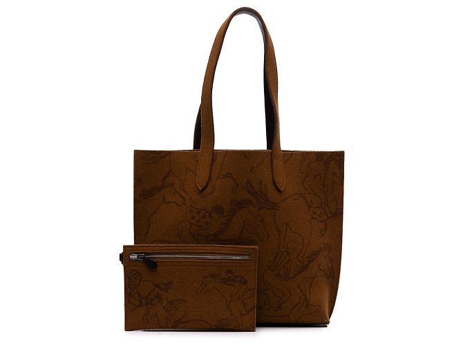 Borsa Carrimi MM in feltro stampato marrone di Hermès - vista 10