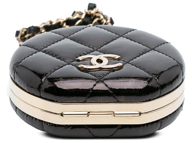 Collar de cadena con espejo redondo de charol acolchado negro de Chanel - vista 3