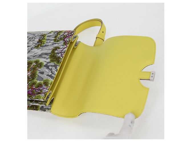 Hermès Borsa a Spalla HERMES Seta Gialla Argento Auth 131787SM Giallo - vista 19