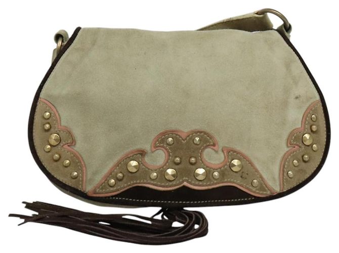 Borsa a Spalla Miu Miu in Camoscio Grigio Oro Auth sw1086 Marrone D'oro - vista 12