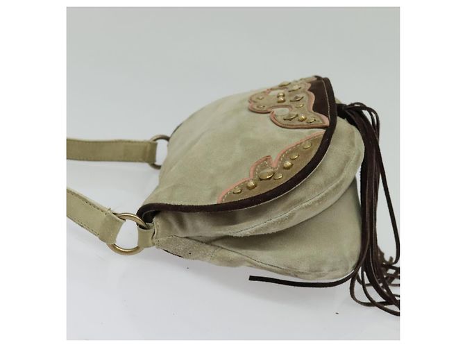 Borsa a Spalla Miu Miu in Camoscio Grigio Oro Auth sw1086 Marrone D'oro - vista 17