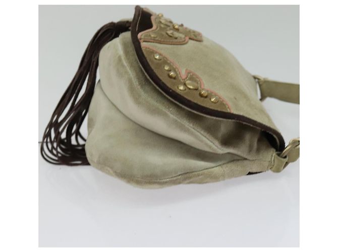 Borsa a Spalla Miu Miu in Camoscio Grigio Oro Auth sw1086 Marrone D'oro - vista 18