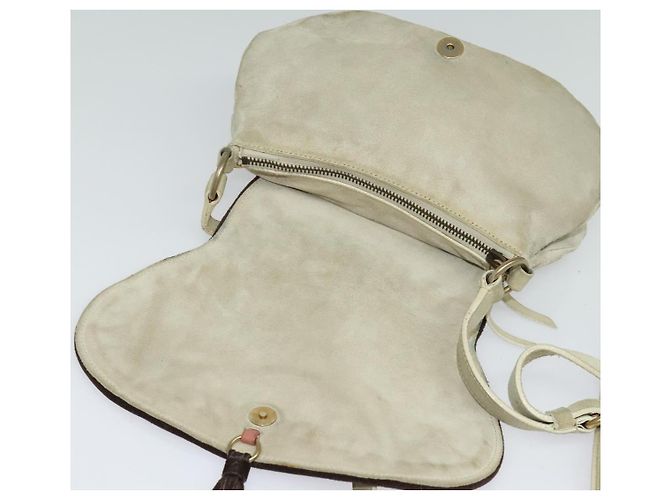 Borsa a Spalla Miu Miu in Camoscio Grigio Oro Auth sw1086 Marrone D'oro - vista 7
