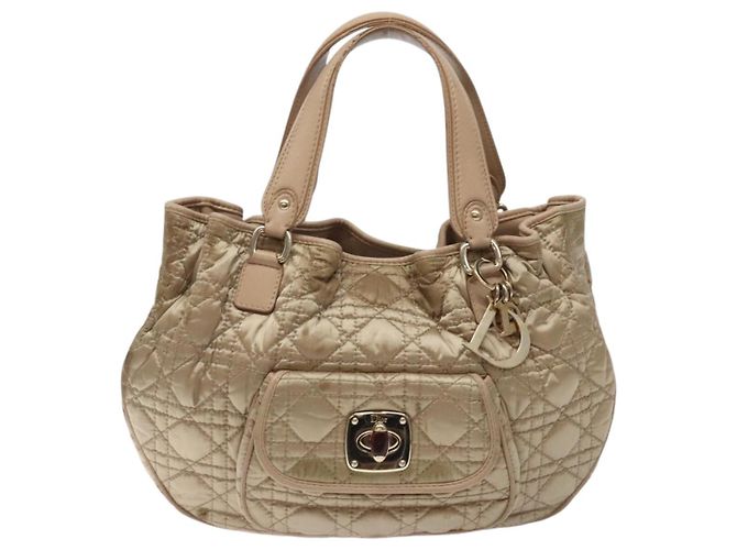 Borsa a mano Canage in nylon beige e oro Christian Dior Auth bs28087 D'oro - vista 2