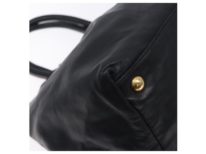 Ribbon PRADA Borsa a Mano in Pelle Nera e Oro con Nastro Auth yk18879 Nero D'oro - vista 13