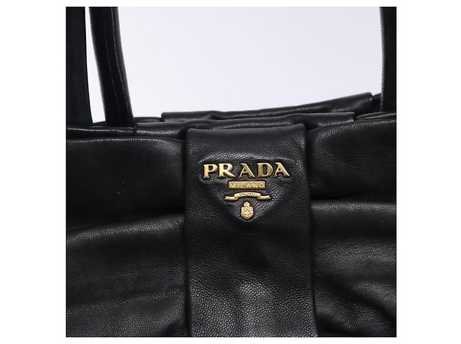 Ribbon PRADA Borsa a Mano in Pelle Nera e Oro con Nastro Auth yk18879 Nero D'oro - vista 14