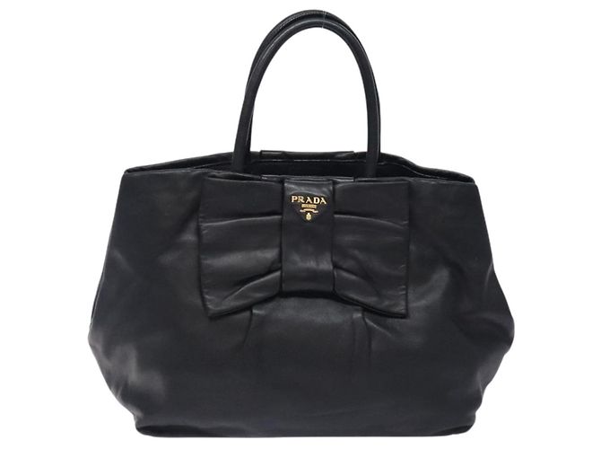 Ribbon PRADA Borsa a Mano in Pelle Nera e Oro con Nastro Auth yk18879 Nero D'oro - vista 2